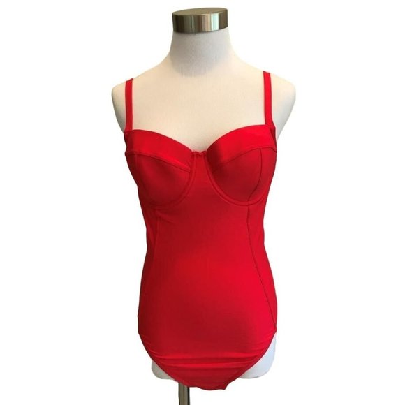 NWOT JCrew $110 Demi Underwire One-Piece Swimsuit 0 Belvedere Red G1738 pool - Picture 2 of 4